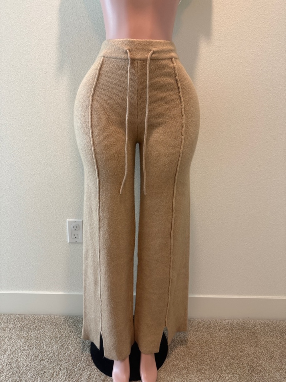 Cozy Knit Wide-Leg Drawstring Pants —